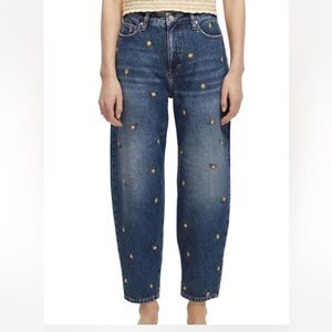 The Tide Balloon Leg Jeans featuring peach embroidery